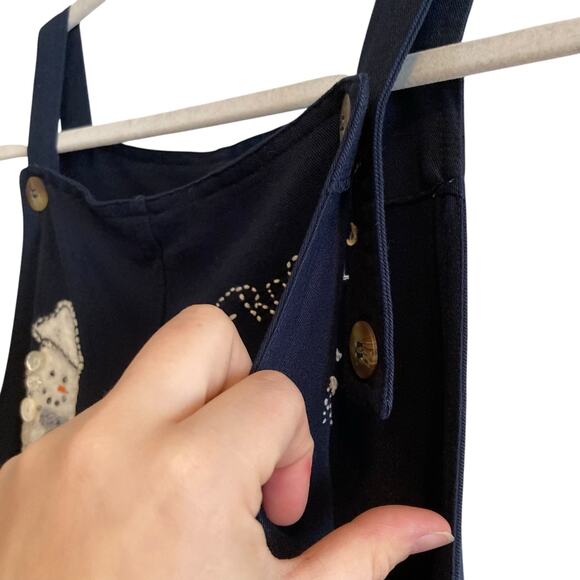 Y2K Faded Glory Navy Blue Button Embellished Snowman Overall Dress Size Large - Picture 8 of 16